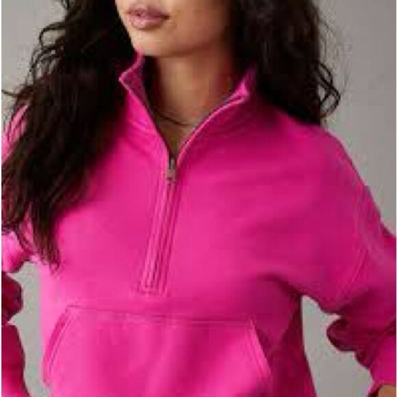 American Eagle Outfitters Pink Quarter-Zip Fleece Lined Sweatshirt Medium - Picture 4 of 4